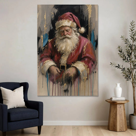 Abstract Santa Painting with Gold Drips - Canvas Wall Art - Sofa - 40x60