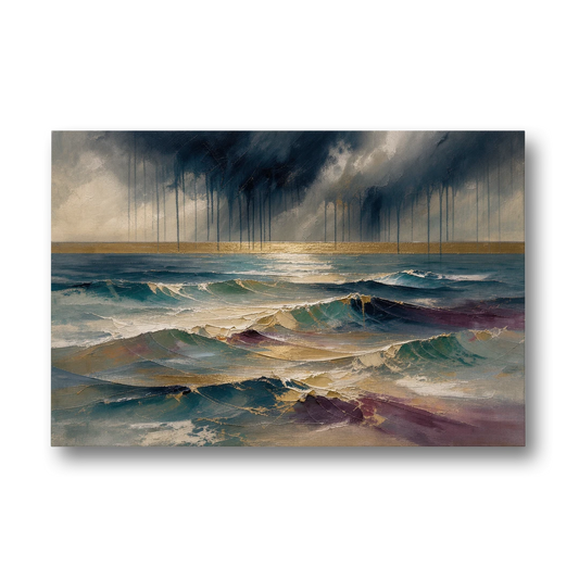 Abstract Seascape Painting with Gold Horizon - Canvas Wall Art - Front