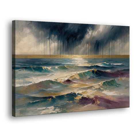 Abstract Seascape Painting with Gold Horizon - Canvas Wall Art - Side