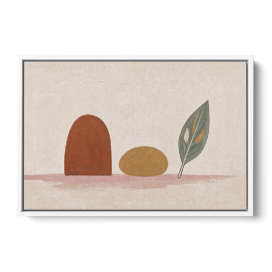 Abstract Shapes Wall Art with Arch, Pebble and Leaf - White Framed Canvas Wall Art - Front