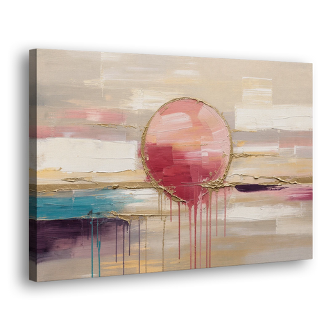 Abstract Sun Painting with Gold Drips - Canvas Wall Art - Side