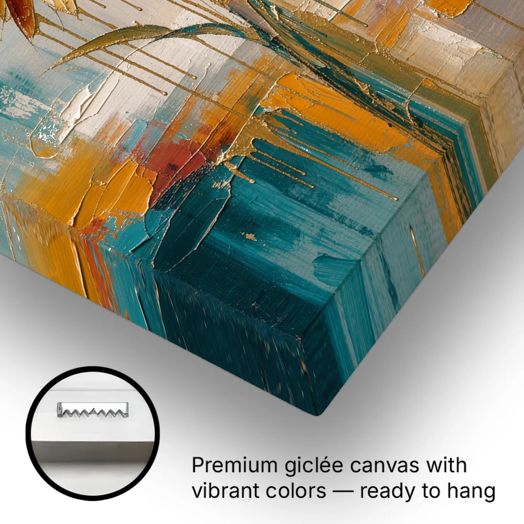 Abstract Sunflower Painting With Gold Drips - Canvas Wall Art - Gallery Wrap Corner