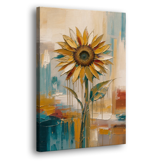 Abstract Sunflower Painting With Gold Drips - Canvas Wall Art - Side