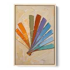 Abstract Sunset Knife Fan for the Dining Room - Oak Framed Canvas Wall Art - Front