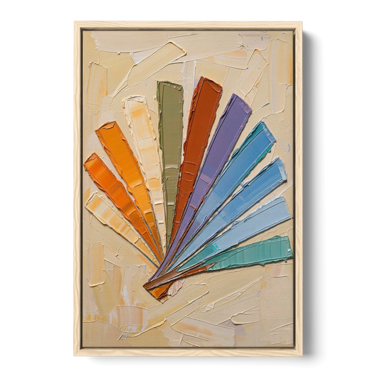 Abstract Sunset Knife Fan for the Dining Room - Oak Framed Canvas Wall Art - Front