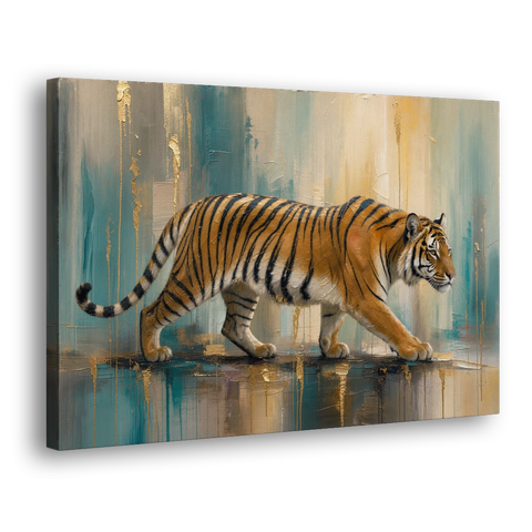 Abstract Tiger Painting with Gold Drips - Canvas Wall Art - Side