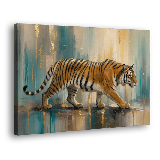 Abstract Tiger Painting with Gold Drips - Canvas Wall Art - Side
