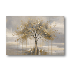 Abstract Tree Painting in Gold Leaf and Cream - Canvas Wall Art - Front