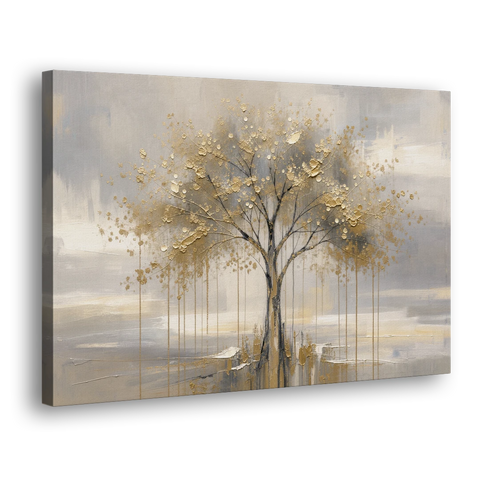 Abstract Tree Painting in Gold Leaf and Cream - Canvas Wall Art - Side