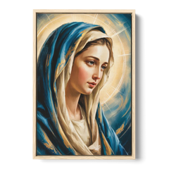 Abstract Virgin Mary Portrait - Oak Framed Canvas Wall Art - Front