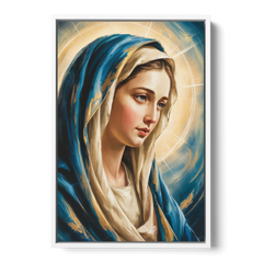 Abstract Virgin Mary Portrait - White Framed Canvas Wall Art - Front