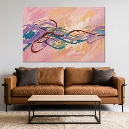 Abstract Wall Art for Bedroom Lavender Ribbon Loops - Canvas Wall Art - Sofa - 60x40