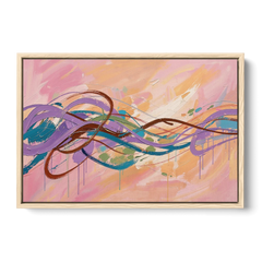 Abstract Wall Art for Bedroom Lavender Ribbon Loops - Oak Framed Canvas Wall Art - Front
