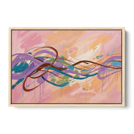 Abstract Wall Art for Bedroom Lavender Ribbon Loops - Oak Framed Canvas Wall Art - Front