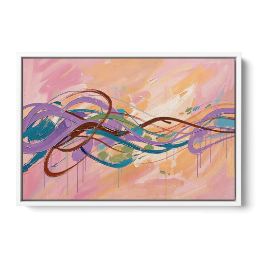 Abstract Wall Art for Bedroom Lavender Ribbon Loops - White Framed Canvas Wall Art - Front
