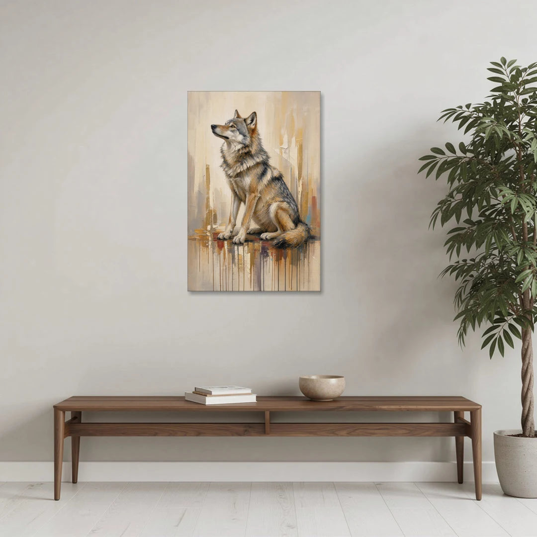 Abstract Wolf Painting in Amber and Cream - Canvas Wall Art - Coffee Table - 24x36