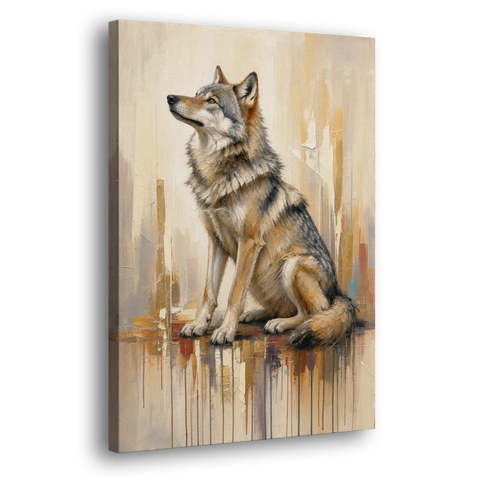Abstract Wolf Painting in Amber and Cream - Canvas Wall Art