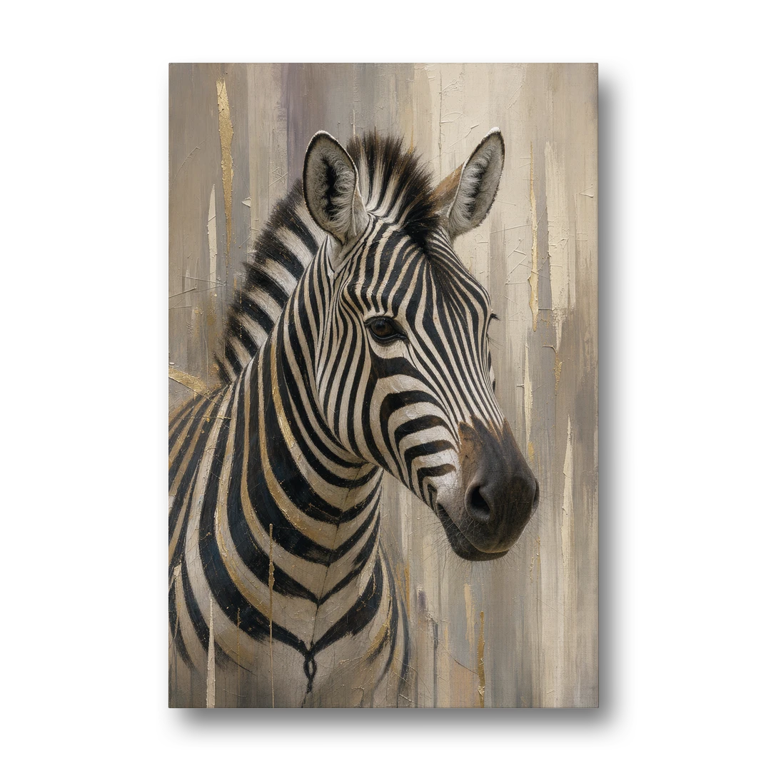 Abstract Zebra Art with Gold Knife Strokes - Canvas Wall Art - Front