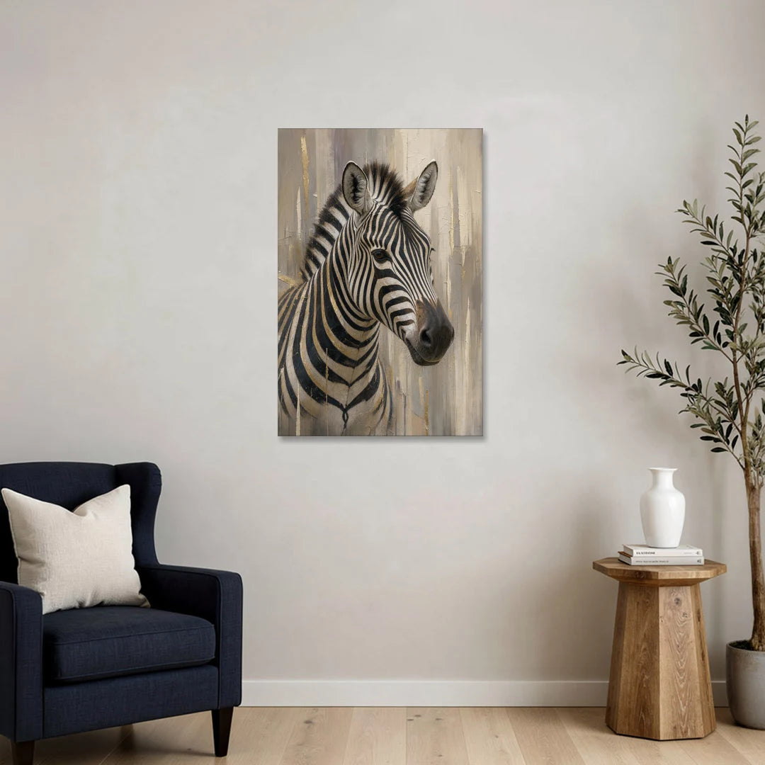 Abstract Zebra Art with Gold Knife Strokes - Canvas Wall Art - Sofa - 24x36