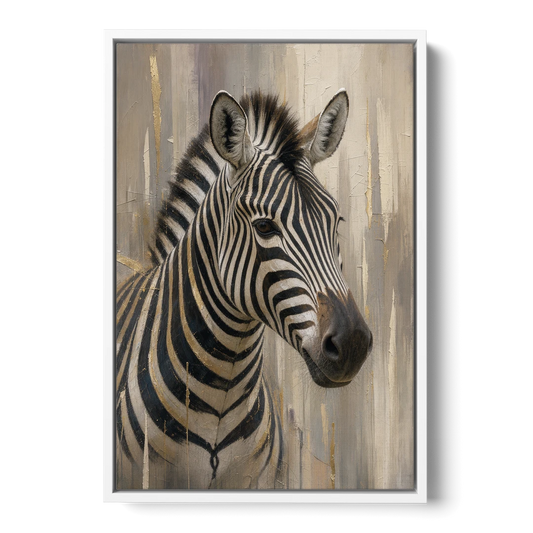 Abstract Zebra with Gold Knife Strokes for the Living Room - White Framed Canvas Wall Art - Front