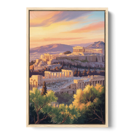 Acropolis Sunrise - Oak Framed Canvas Wall Art - Front