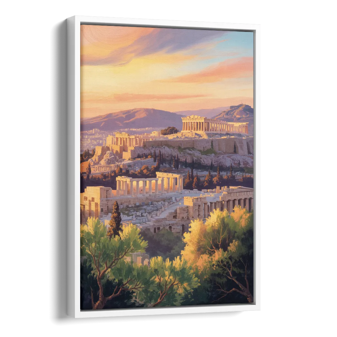 Acropolis Sunrise Side - White Canvas Wall Art