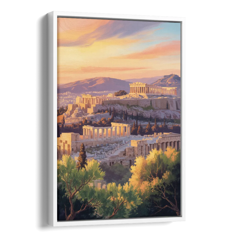 Acropolis Sunrise Side - White Canvas Wall Art