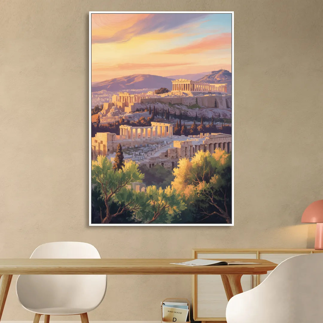 Acropolis Sunrise Living Room - White Canvas Wall Art