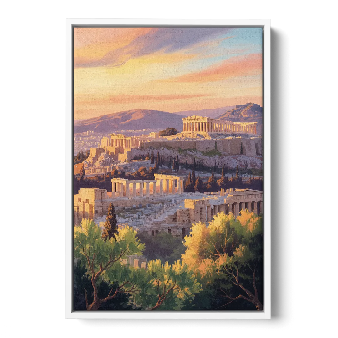 Acropolis Sunrise Front - White Canvas Wall Art