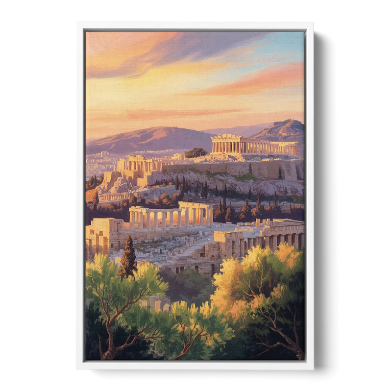 Acropolis Sunrise Front - White Canvas Wall Art