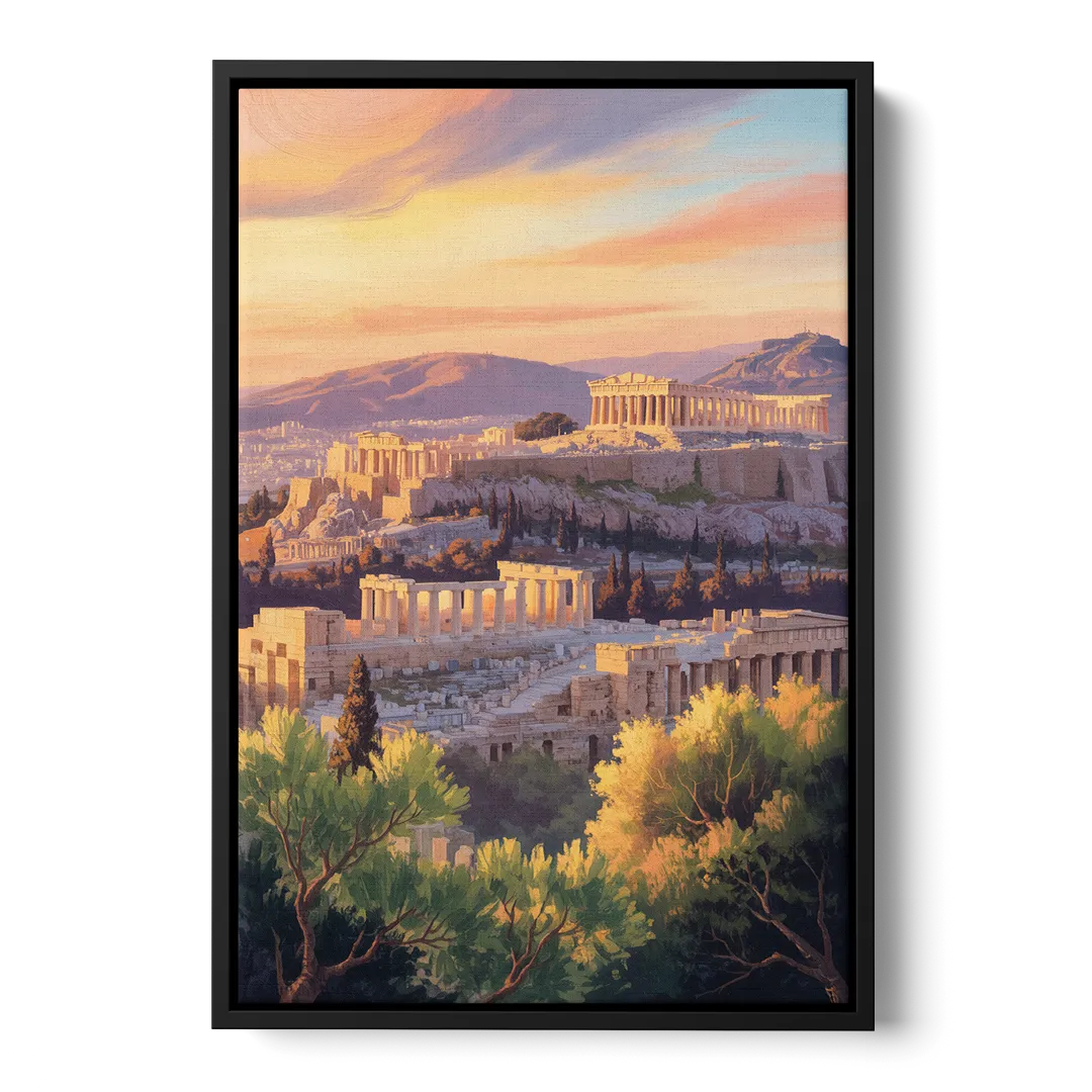 Acropolis Sunrise Front - Black Canvas Wall Art
