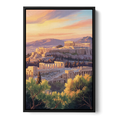 Acropolis Sunrise Front - Black Canvas Wall Art