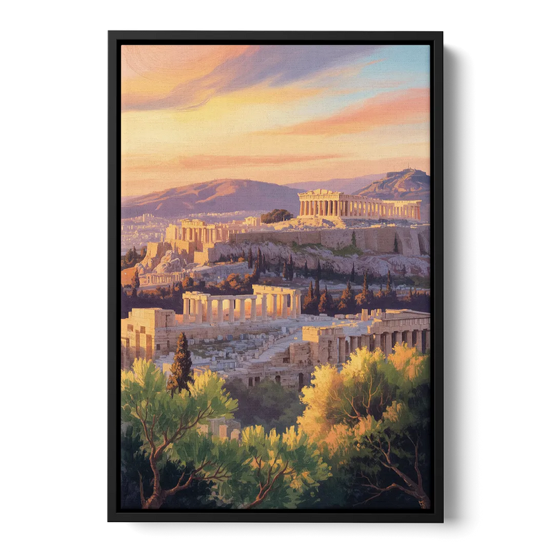 Acropolis Sunrise Front - Black Canvas Wall Art