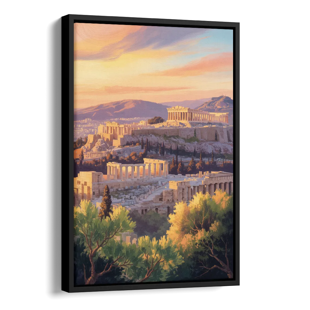 Acropolis Sunrise Side - Black Canvas Wall Art