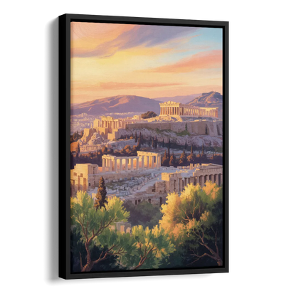 Acropolis Sunrise Side - Black Canvas Wall Art