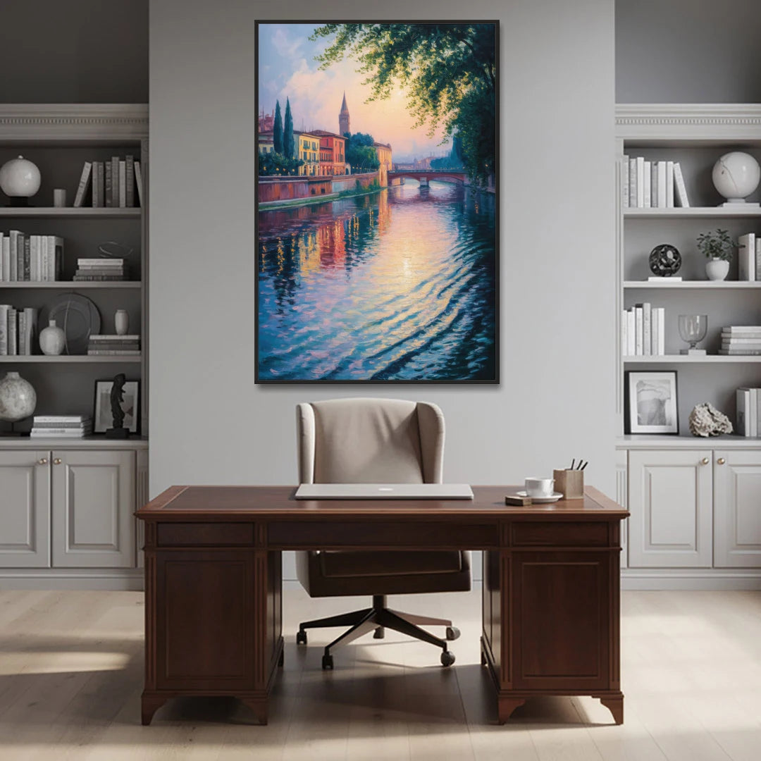 Adige River Reflections - Black Framed Canvas Wall Art - Office - 40x60