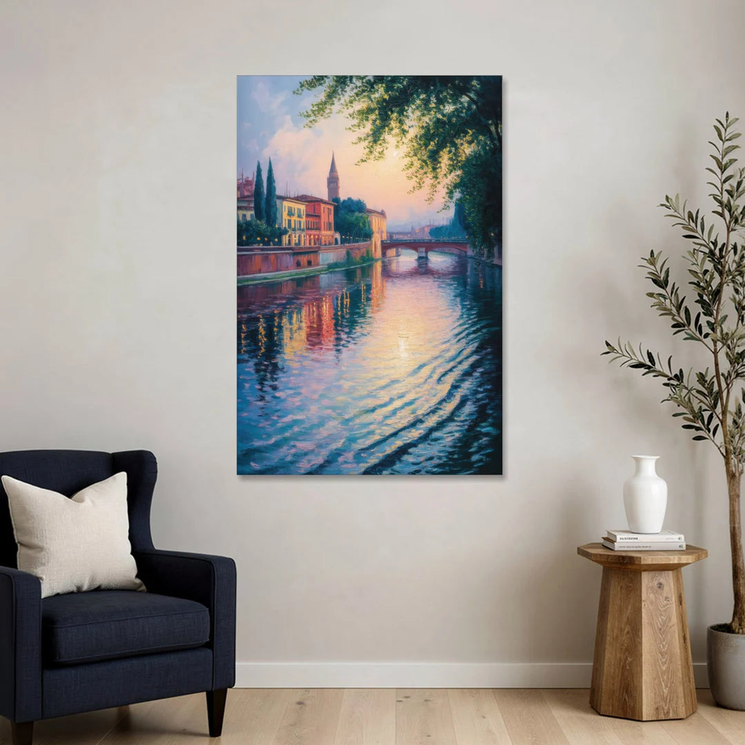 Adige River Reflections - Canvas Wall Art - Sofa - 32x48