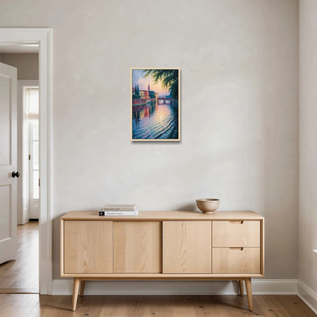 Adige River Reflections - Oak Framed Canvas Wall Art - Coffee Table - 16x24