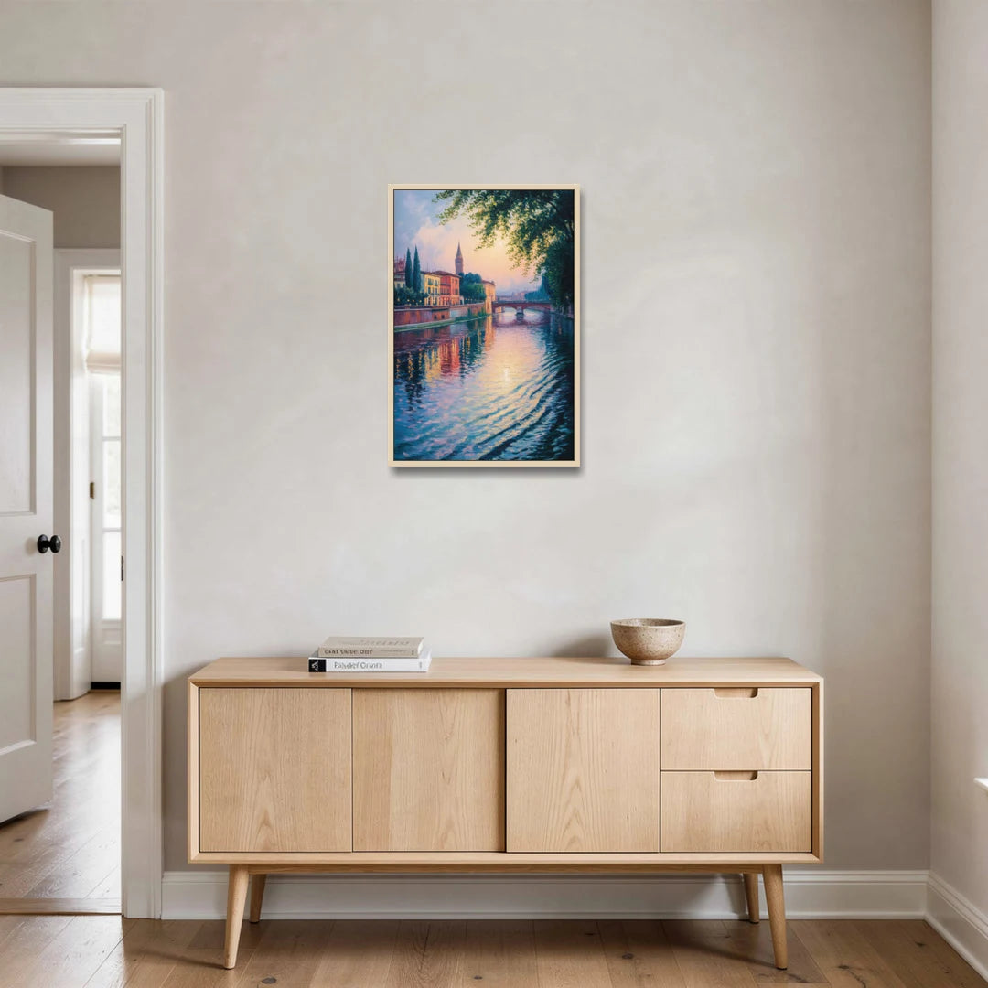 Adige River Reflections - Oak Framed Canvas Wall Art - Coffee Table - 20x30