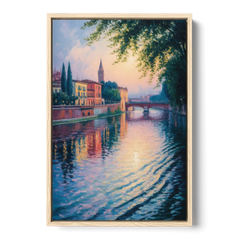 Adige River Reflections - Oak Framed Canvas Wall Art - Front