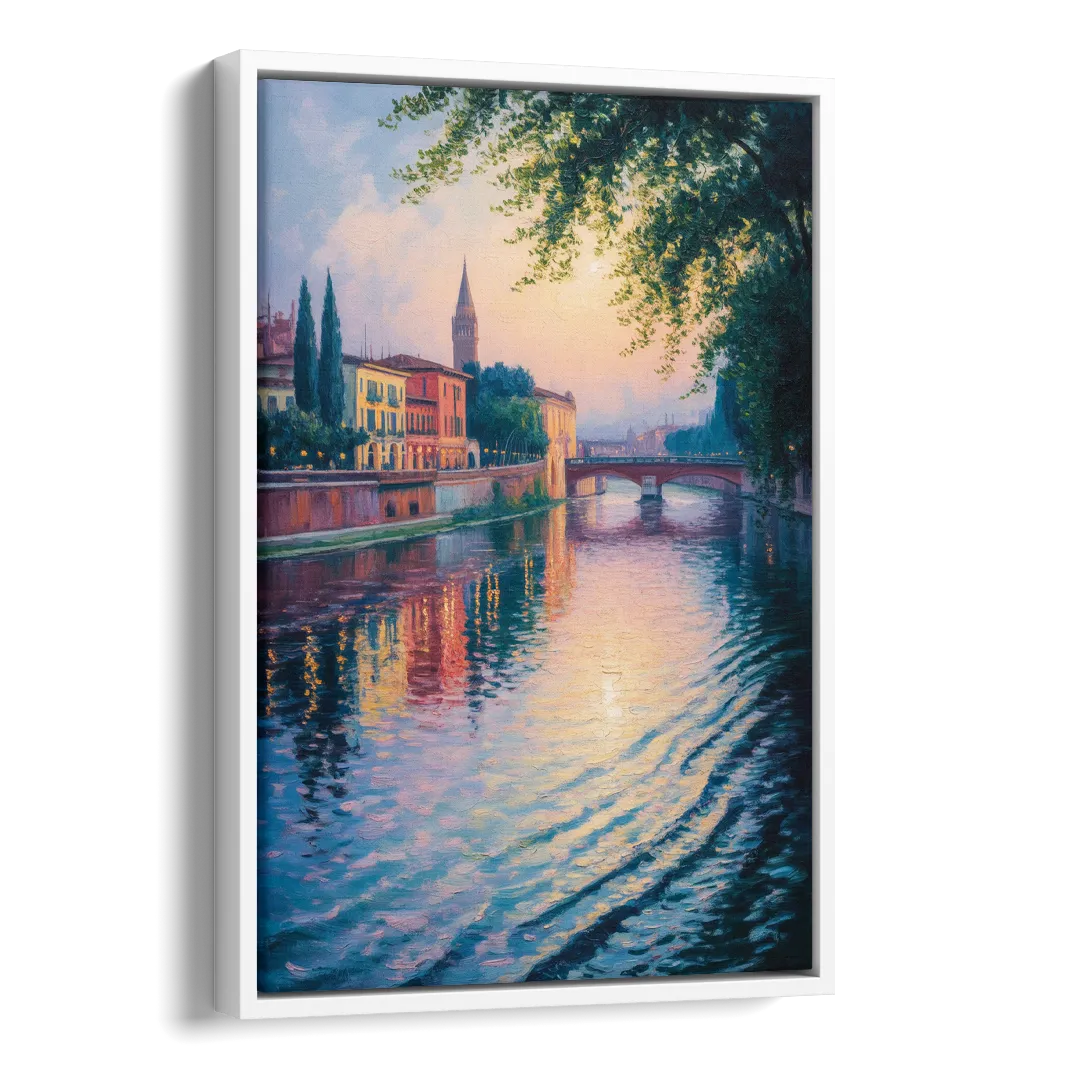 Adige River Reflections Side - White Canvas Wall Art