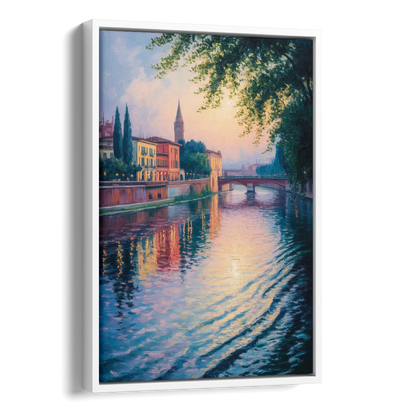 Adige River Reflections Side - White Canvas Wall Art