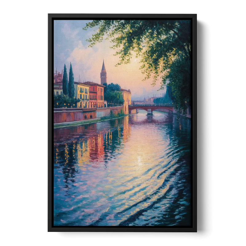 Adige River Reflections Front - Black Canvas Wall Art