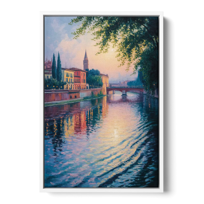 Adige River Reflections Front - White Canvas Wall Art