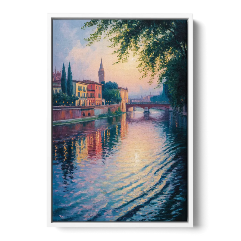 Adige River Reflections Front - White Canvas Wall Art