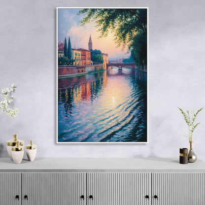 Adige River Reflections Living Room - White Canvas Wall Art