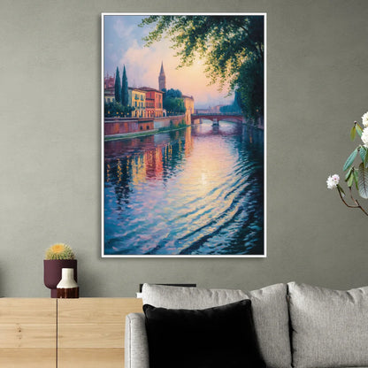 Adige River Reflections Sitting Room - White Canvas Wall Art