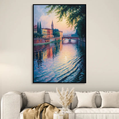 Adige River Reflections Living Room - Black Canvas Wall Art