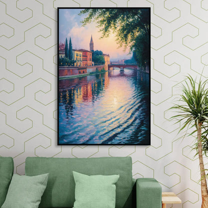 Adige River Reflections Sitting Room - Black Canvas Wall Art