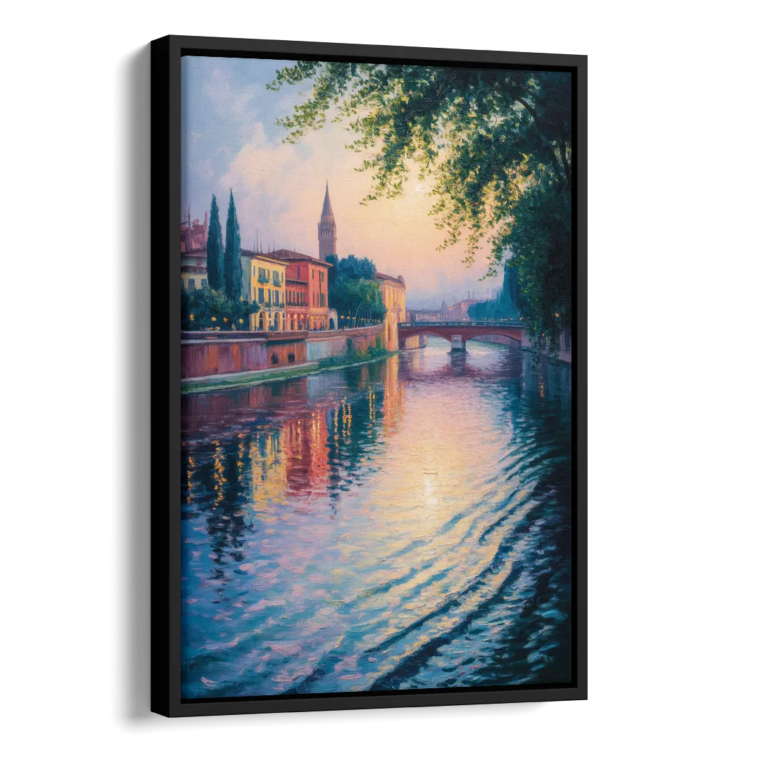 Adige River Reflections Side - Black Canvas Wall Art